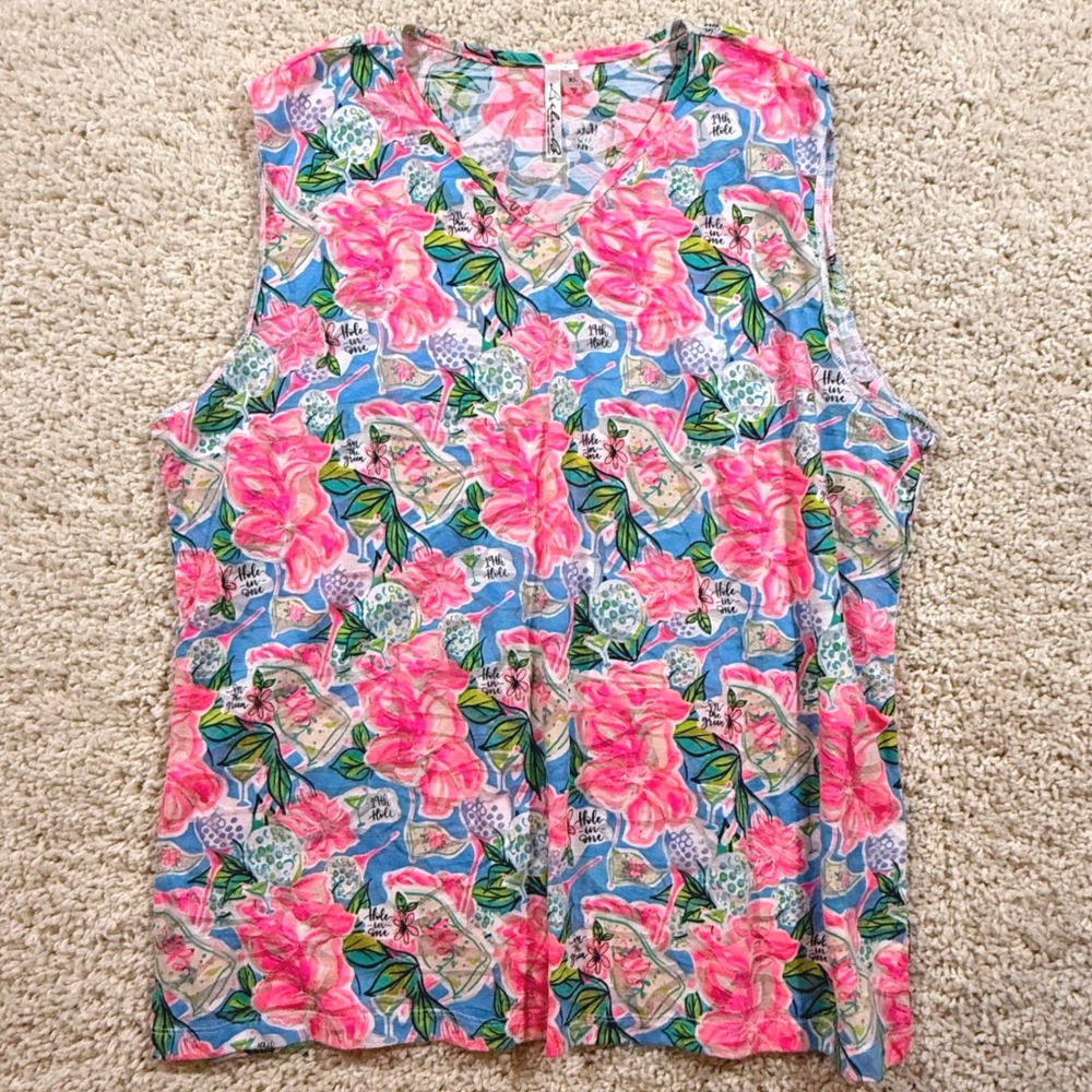 Lulu‎ B Womens Golf Floral Sleeveless Top XL Tropical Preppy Golfcore Golfing